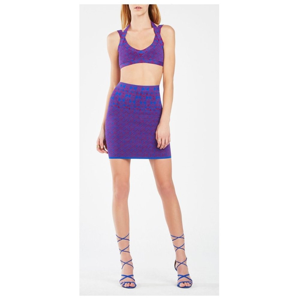 BCBG Geometric Bodycon Knit KIANA Crop Top (XS) + ALEXSANDRA Skirt (XXS) Set